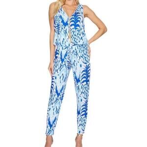 Lilly Pulitzer Paulina Jumpsuit Serene Blue Tropi Call Me Pineapple Print Size S